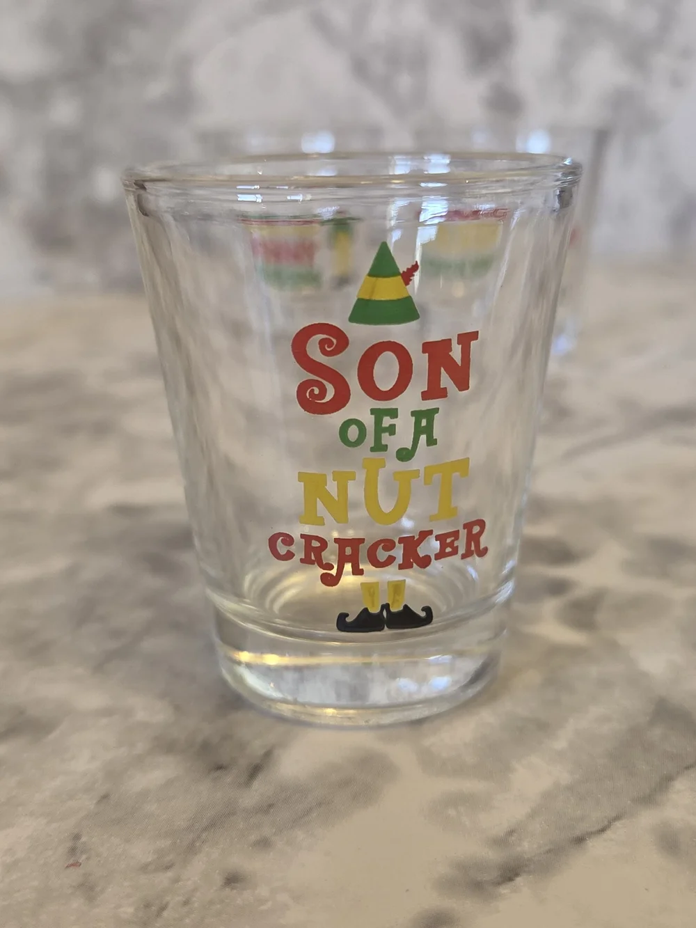 Holiday Novelty ELF Quotes Shot Glass Set - Green/Red/Yellow Festive Set Of 4